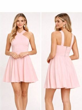 Lulu’s Forevermore Light Pink Blush Skater Mini Dress Spring Cocktail Size L